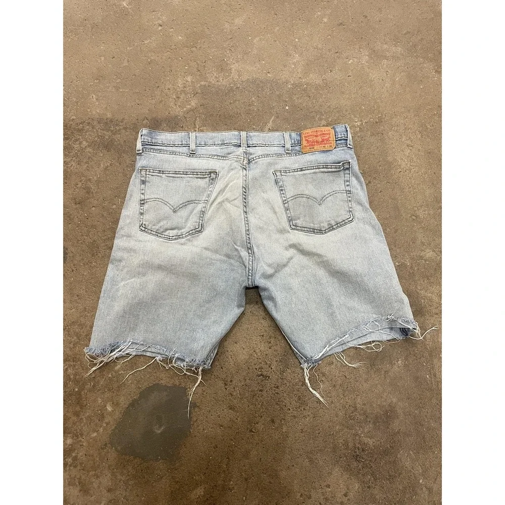Levis 505 Shorts Mens 40 Light Wash Blue Denim Distressed Cutoff Raw Hem Zip Fly